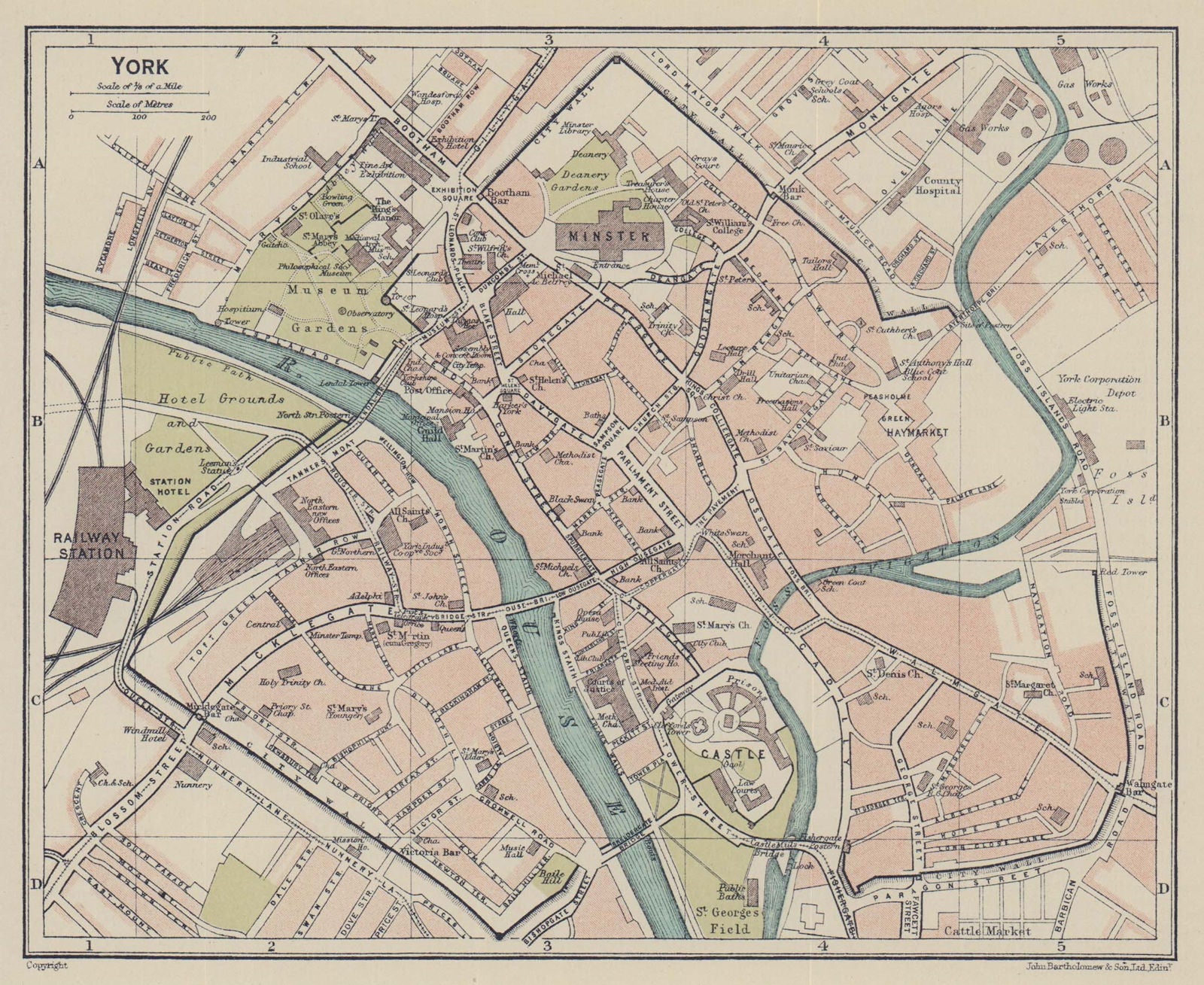 YORK town city plan. Yorkshire 1920 old antique vintage map chart